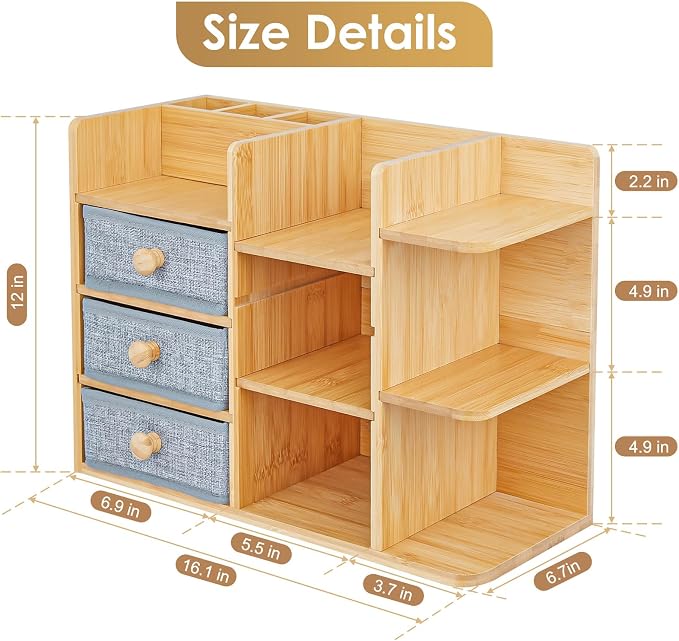 Large Makeup Organizer For Vanity, Large Capacity 3 Tiers Bamboo Bathroom - Image 6