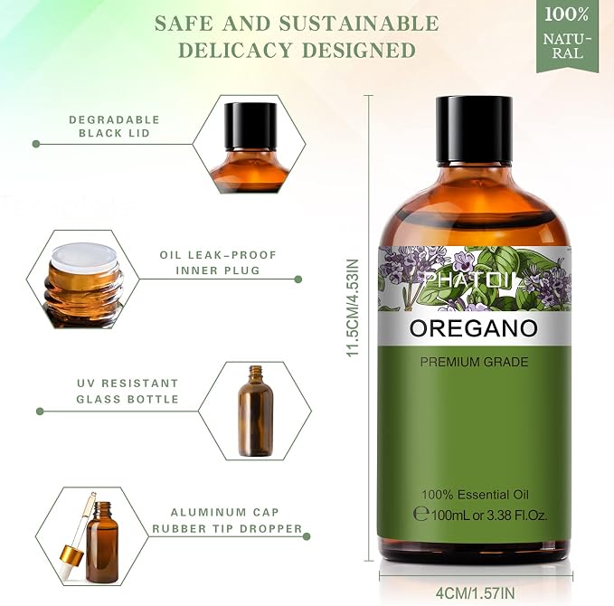 Oregano 3.38fl.oz Essential Oil, PHATOIL Pure Aromatherapy Oils - Image 5