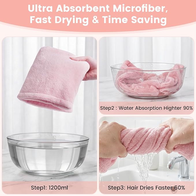 Microfiber Hair Towel Wrap for Women, 2 Pack Large Fast Drying Hair Towel - Image 8