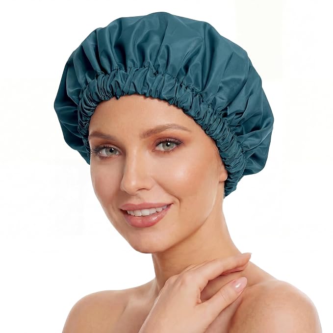 Reusable Shower Cap for Women, Large Waterproof Shower Bonnet by Edoneery