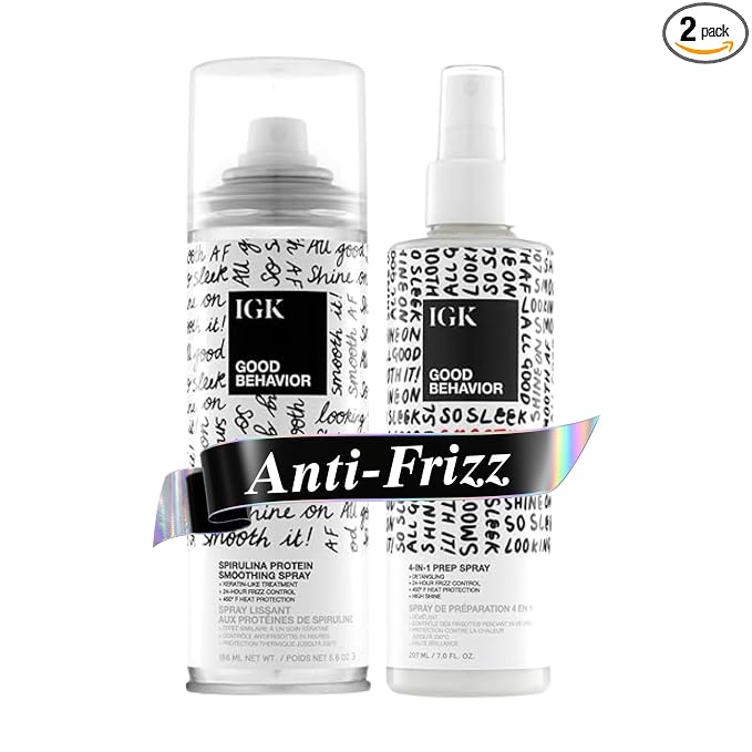 IGK GOOD BEHAVIOR Smoothing Frizz Fighters Set | 4-in-1 Prep Spray + Spirulina by IGK