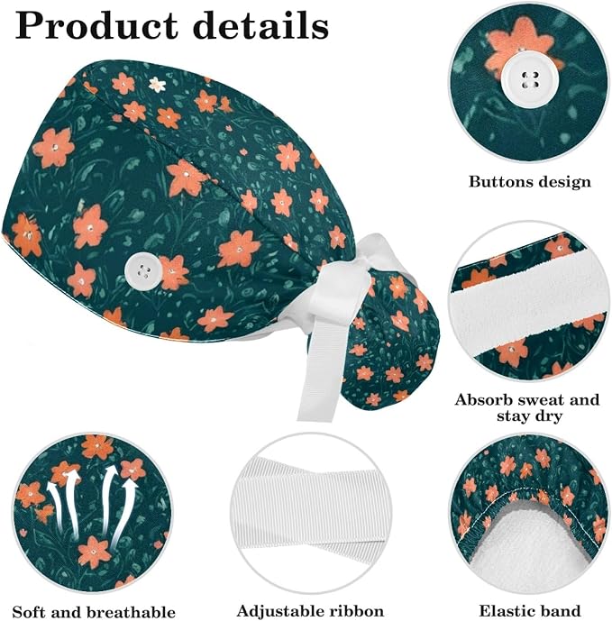 Scrub Caps Women Nursing Hats Floral Flowers - Image 4