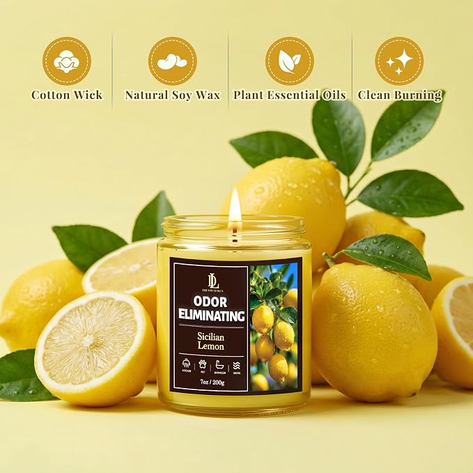 Sicilian Lemon Odor Eliminating Highly Fragranced Candle, Eliminates 95% of - Image 6