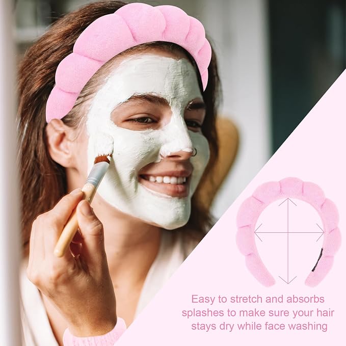 6Pcs Pink Spa Headband and Wrist Washband Set, Skincare Makeup Headband - Image 4