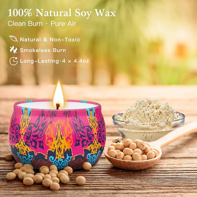 YINUO Scented Candle Gift Set for Women, 4 Pack Long-Lasting Scented Soy Wax - Image 3