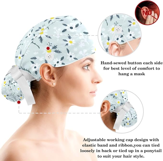 Scrub Caps Women Nursing Hats Floral Flowers - Image 3