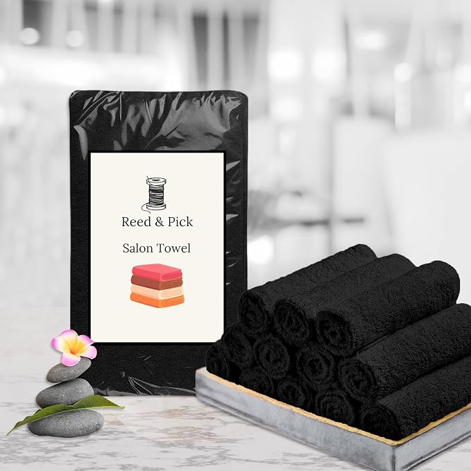 Reed&Pick 24 Pack Black Hand Towels 100% Cotton Spa Towels 16x26 inches Highly - Image 3