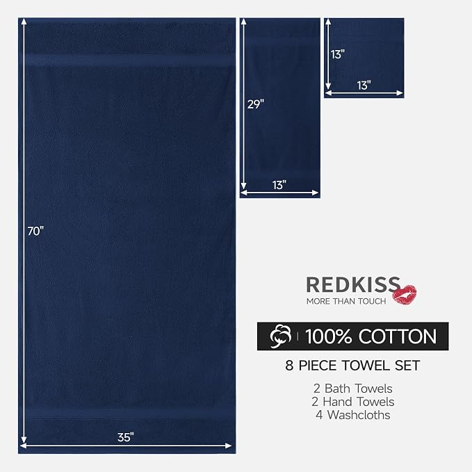 REDKISS Towels 8 Piece Luxury Bath Towel Set, 2 Bath Sheets, 2 Hand Towels - Image 2