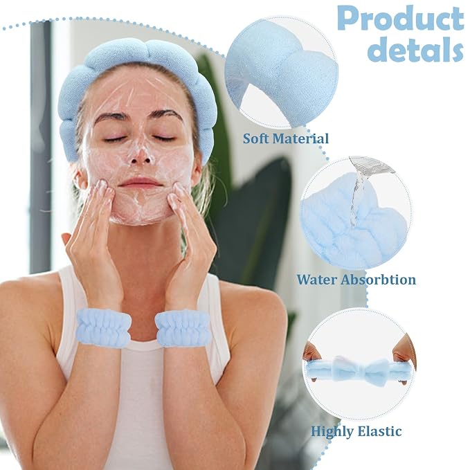 Blue Spa Headband and Wristband Set - Image 4