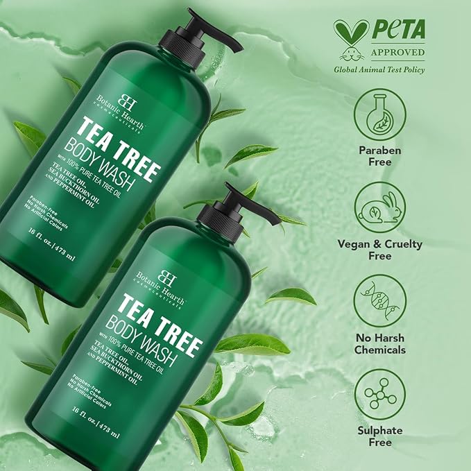 Botanic Hearth Tea Tree Body Wash 16 fl oz Natural Antifungal & Odor Control - Image 3