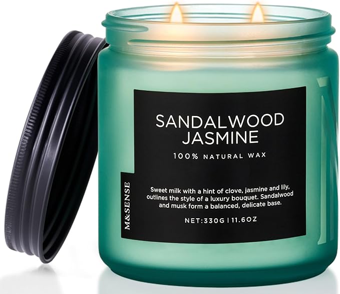 M&SENSE Sandalwood Jasmine Home Scented Candles, 11.6oz Organic Natural Soy Wax by MSENSE