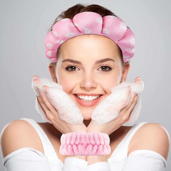 Zkptops Spa Headband for Washing Face Wristband Set Sponge Makeup Skincare - Image 2