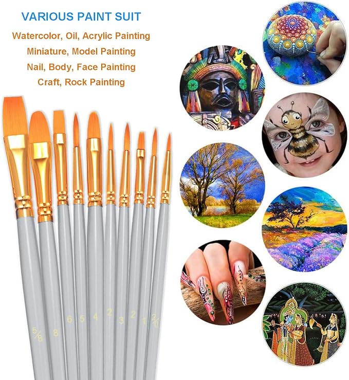 BOSOBO Paint Brushes Set, 2 Pack 20 Pcs Round Pointed Tip Paintbrushes Nylon - Image 3