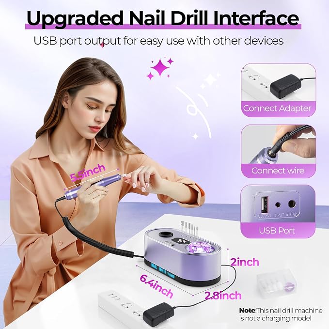 JOSGLOI Electric Nail Drill Professional: 40000RPM Electric Nail File Kit E - Image 6