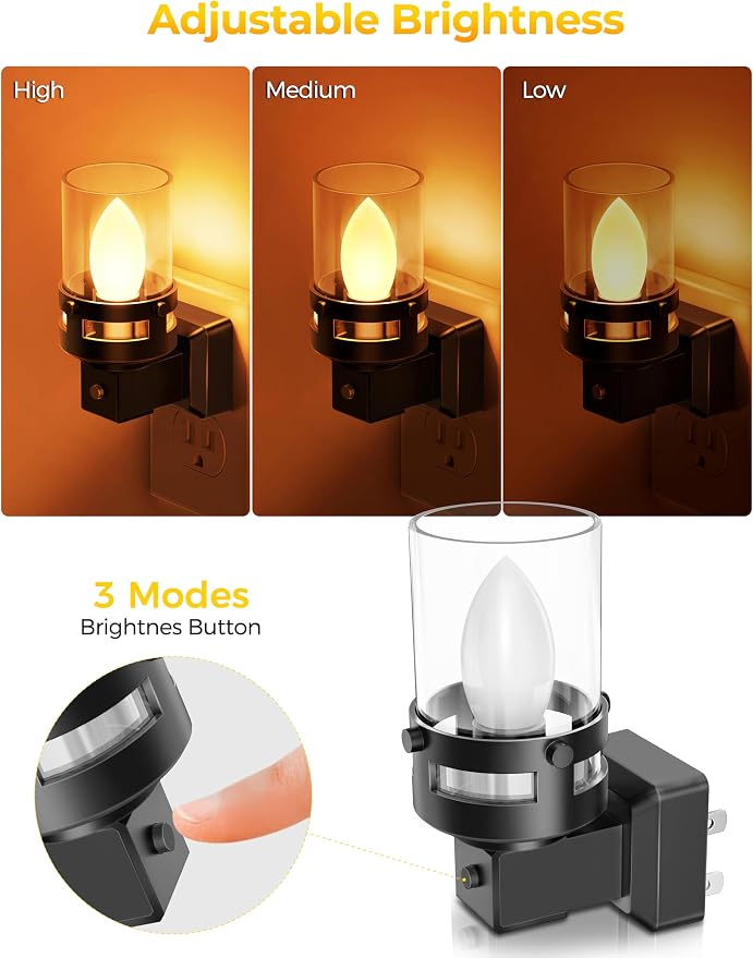 Briignite Candle Night Light Plug in, Amber Night Lights Plug into Wall - Image 3