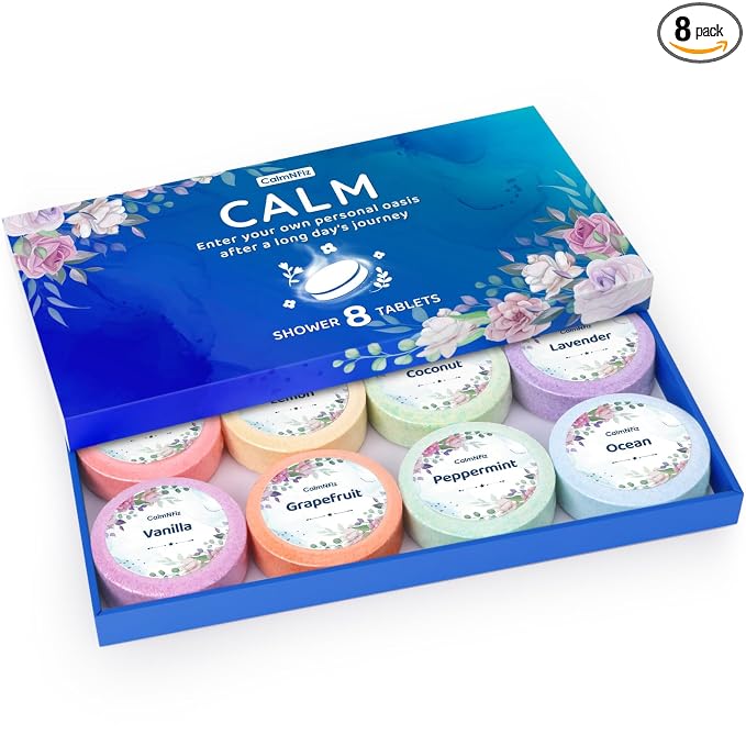 Shower Steamers 8 Pack Set Shower Bombs Tablets in Blue Box by CalmNFiz