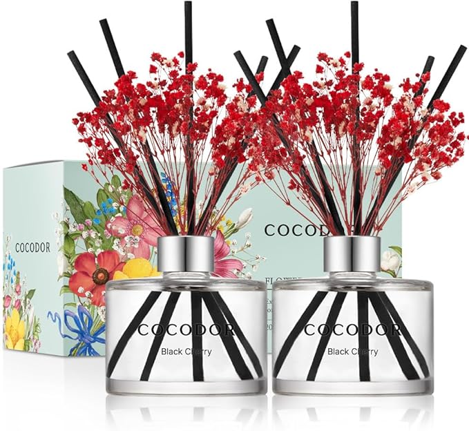 COCODOR Preserved Real Flower Reed Diffuser/Black Cherry / 6.7oz / 2 Pack/Reed by COCODOR