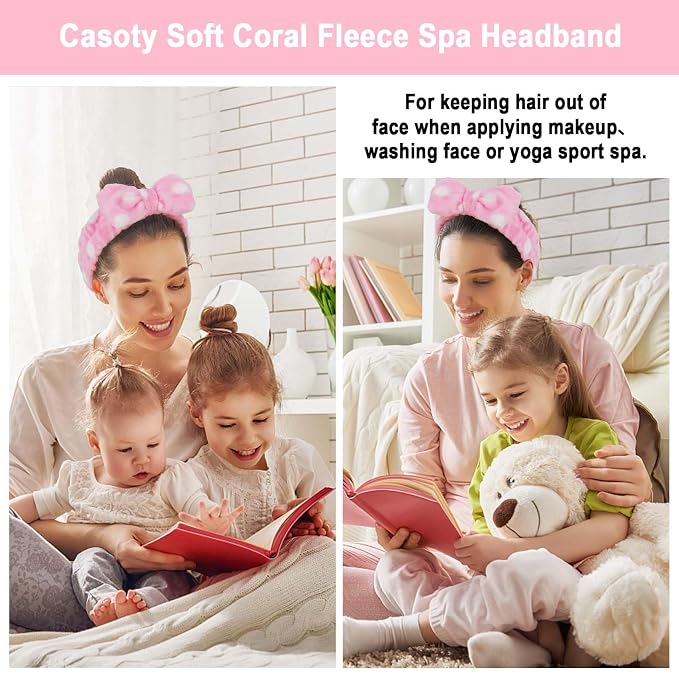 Casoty 6 Pcs Makeup Hair Headbands, Soft Coral Fleece Spa Headband - Image 4