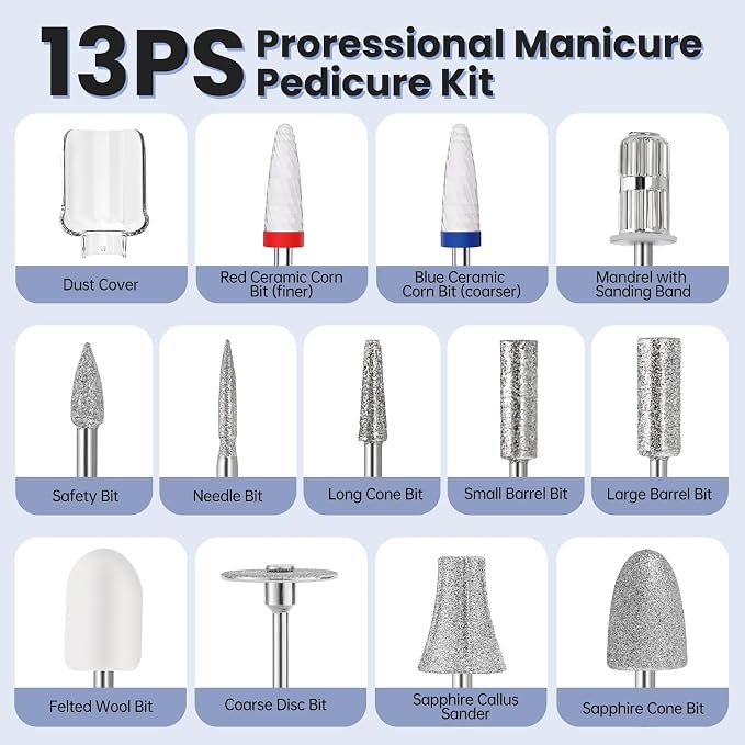 Electric Nail Drill, Cordless 2000 mAh Rechargeable Portable Nail File 12 in 1 - Image 5