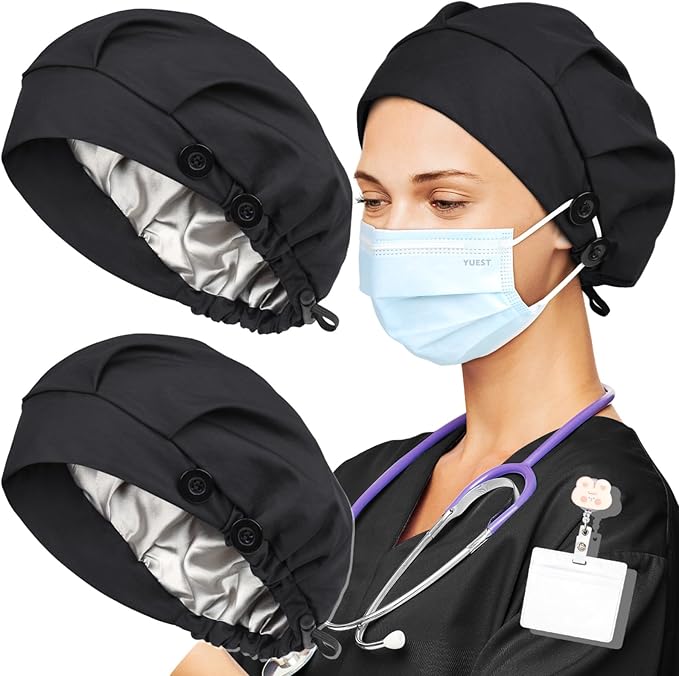 2 Pack Satin Lined Bouffant Scrub Caps - Image 5