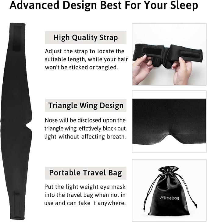 Silk Sleep Mask for Women Men, Mulberry Silk Eye Sleeping Mask & Blindfold - Image 6