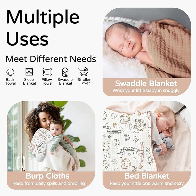 Yoofoss Hooded Baby Towels for Newborn 2 Pack 100% Muslin Organic Cotton Baby - Image 4