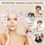 4 PCS Shower Cap for Women, Elastic and Reusable Bath Caps, Double Layers - Image 5