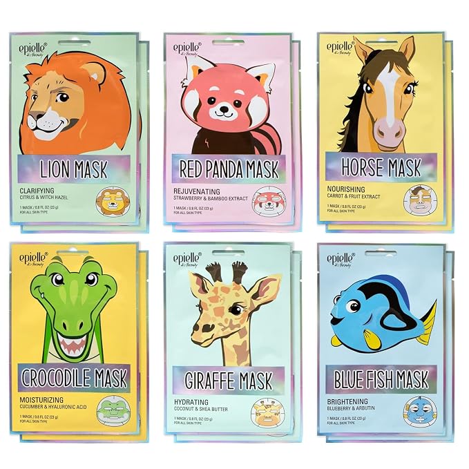 Epielle Character Face Mask Wild Kingdom 12 Pack, Fun & Effective Korean Skin by Epielle