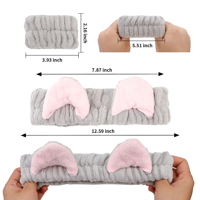 AMCAMI 6 Pcs Spa Set, Cute Make Up Cat Ears Headband Plush Animal Makeup - Image 2