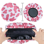 Hot Pink Cow Print Satin Shower Cap, Three-Layer Terry Cloth Lined, - Image 2