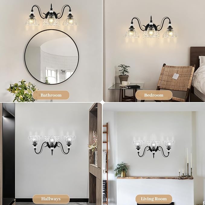 Black Bathroom Vanity Light, 3-Light Matte Black Finish Farmhouse Wall Sconce - Image 5