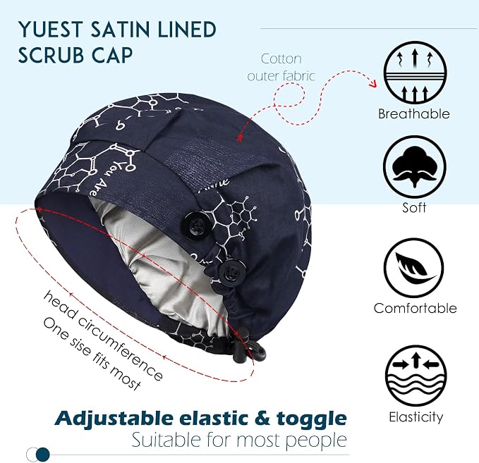 2 Pack Satin Lined Bouffant Scrub Caps - Image 2