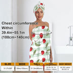 Cherry Print Bath Wrap Skirt and Hair Drying Cap Set – Absorbent Microfiber - Image 3