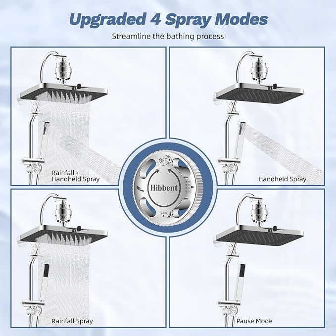 Hibbent 5-spray Filtered Rainfall Shower Head Combo, High Pressure 13'' - Image 4