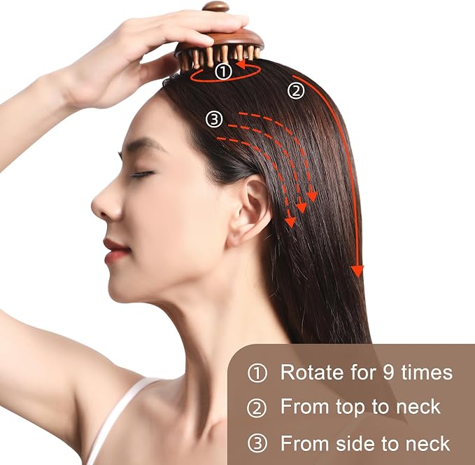 Wooden Scalp Massager for Hair Growth｜Full Body Massage Tool｜Scalp Brush｜Gua - Image 4