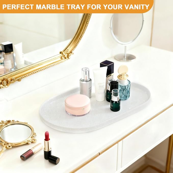 Pure Natural Marble Tray for Bathroom, Sink. Cosmetics, toiletries, etc. can be - Image 5