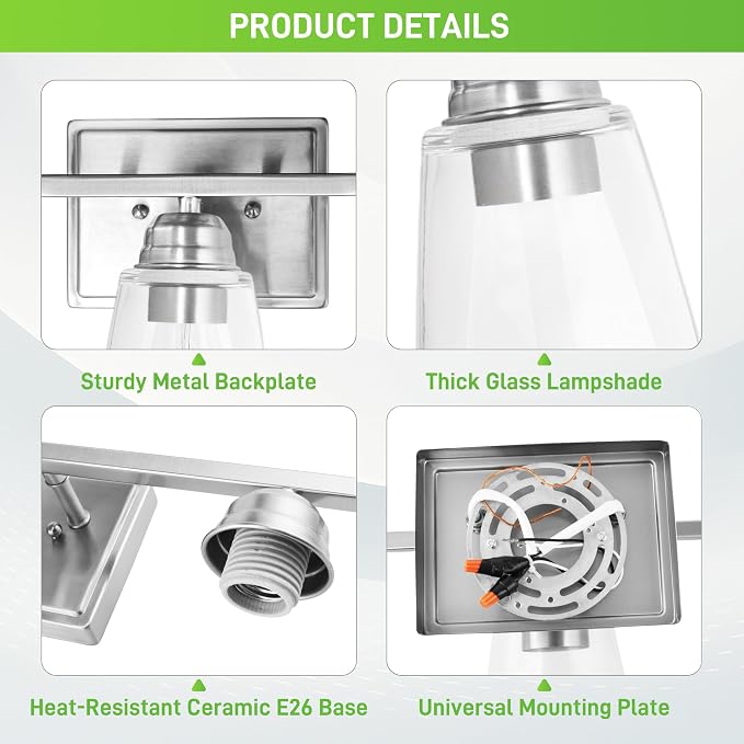 hykolity 3-Light Bathroom Vanity Light, 5-Piece All-in-One Bathroom Set - Image 2