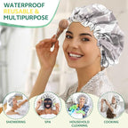 2 PCS Shower Cap Waterproof Double Layer Elastic Adjustable Reusable Hair Bath - Image 6