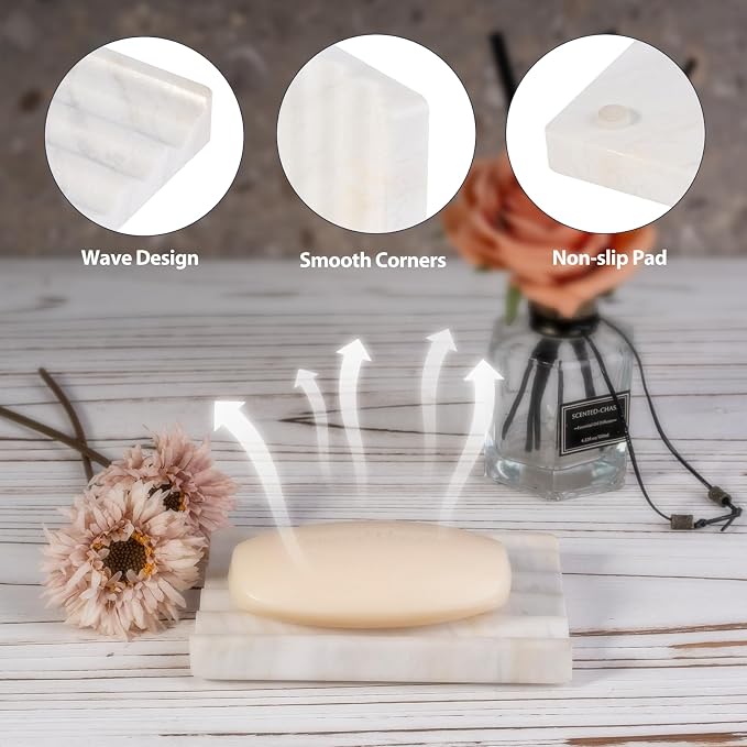 2 Pcs Soap Holder for Bathroom, Marble Soap Dish for Kitchen Countertop - Image 2