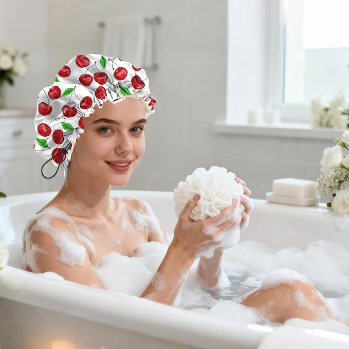 Shower Cap Reusable Double Layer Adjustable Elastic Waterproof EVA Hair Bath - Image 7