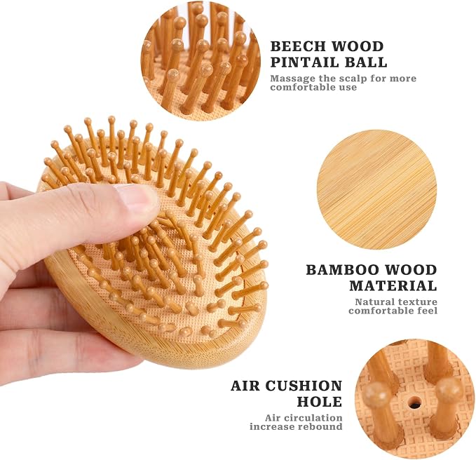 Bamboo Brush for Hair Growth, Natural Wooden Scalp Brush Mini Hair Scalp - Image 2
