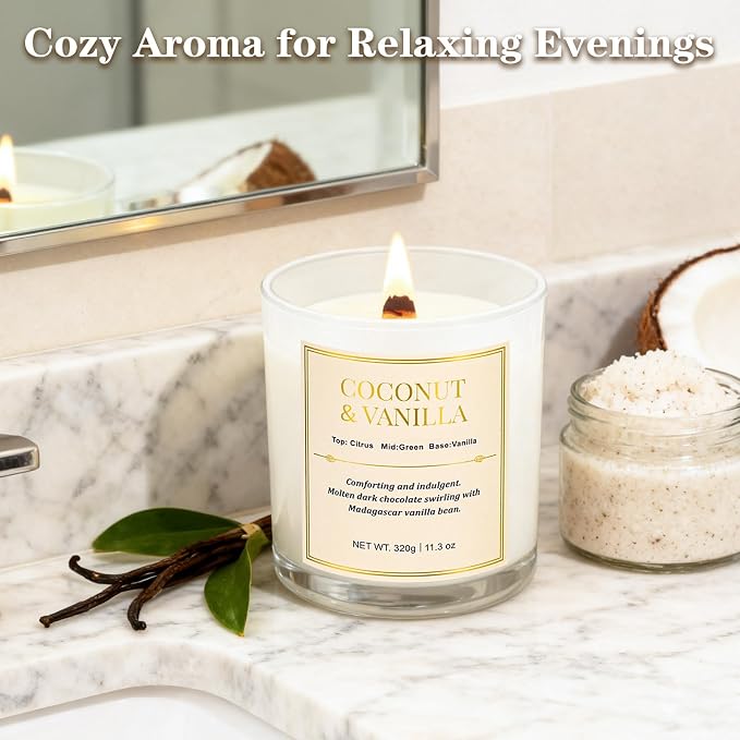2 Pack Wood Wick Coconut & Vanilla Candle Gift Set – Long Lasting Soy Wax - Image 5