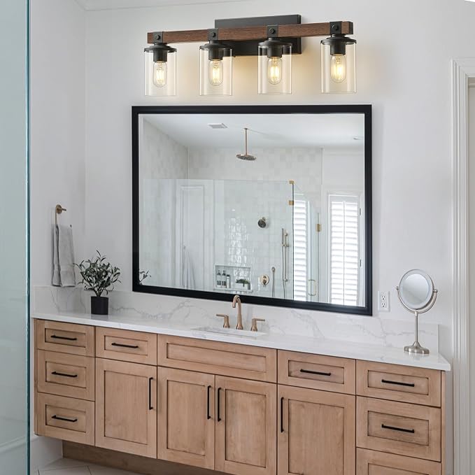 Bathroom Vanity Light Fixtures 4 lights, Wooden Farmhouse Vanity Lights Rustic - Image 6