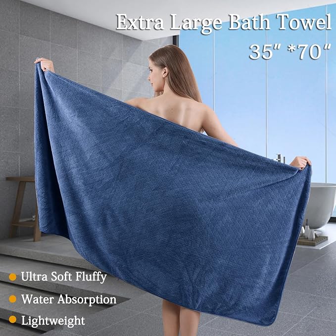 Ycosy Navy Bath Towels Set 35x70 Inches - Image 2