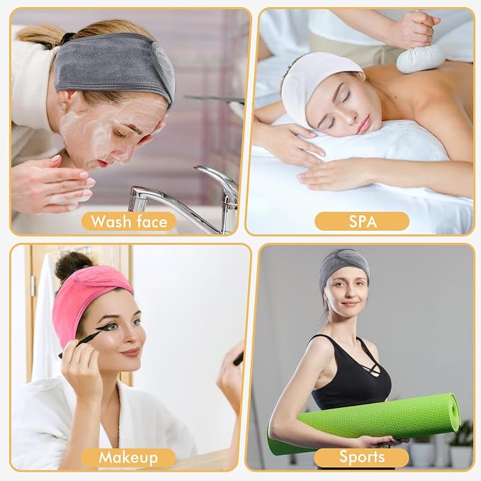 SINLAND Spa Headband for Women 3 Counts Adjustable Makeup Hair Band - Image 4