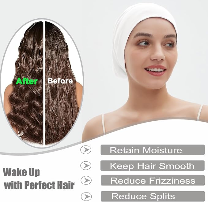 Sleep Cap Bonnet for Sleeping, Adjustable Cooling Ice Silk Lined Hair Bonnets - Image 4
