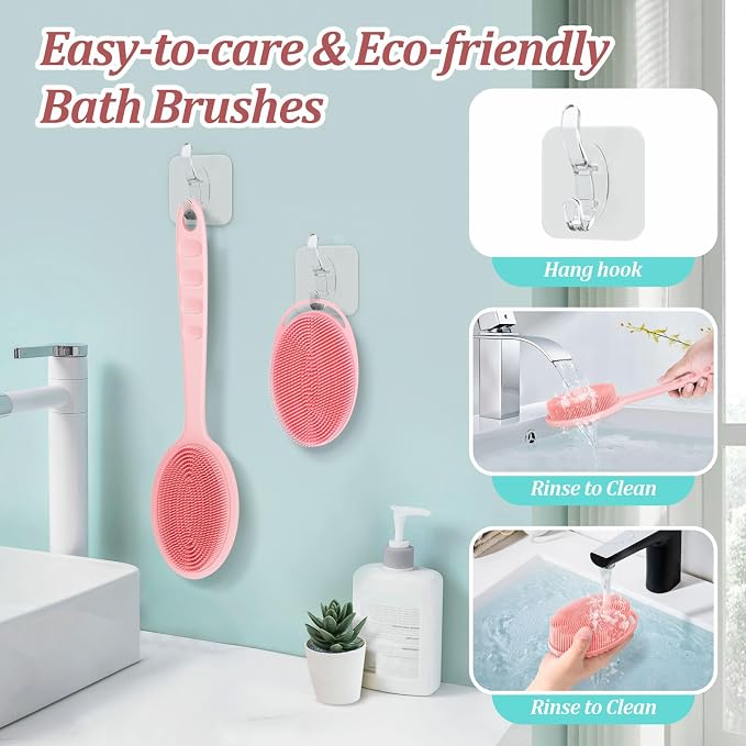 Silicone Back & Body Scrubber Set 2PCS, 13.4'' Gentle Exfoliating Back Scrubber - Image 6