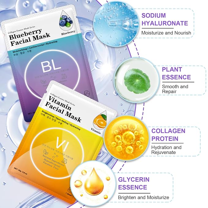 VESPRO 144 Pack Collagen Essence Sheet Facial Masks, Bulk Sheet Masks - Image 3