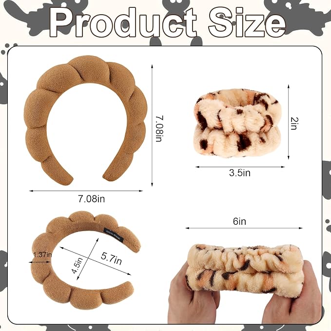 Zkptops 6Pcs Spa Headband for Washing Face Wristband Set Sponge Makeup Skincare - Image 4