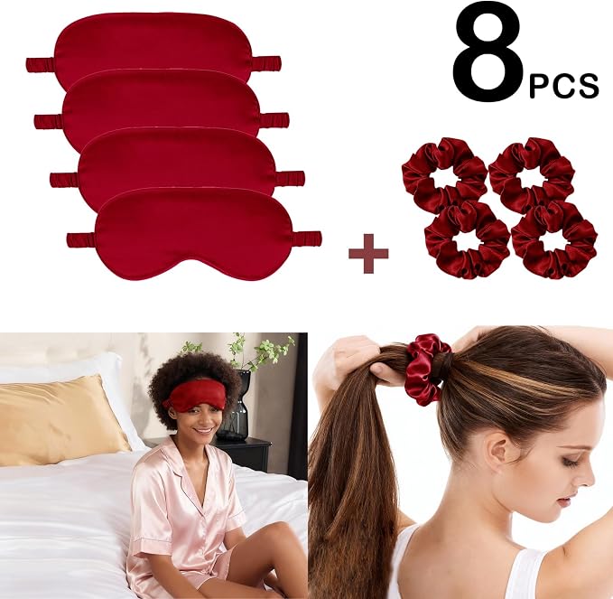 Satin Eye Mask 8Pcs Silk Sleep Masks Silky Blindfold Eyeshade Blackout Eyes - Image 2
